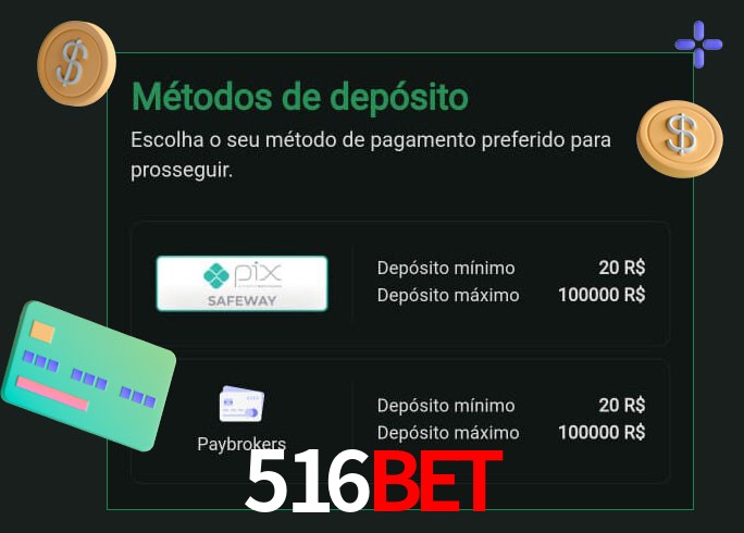 O cassino 516Bet oferece uma grande variedade de métodos de pagamento